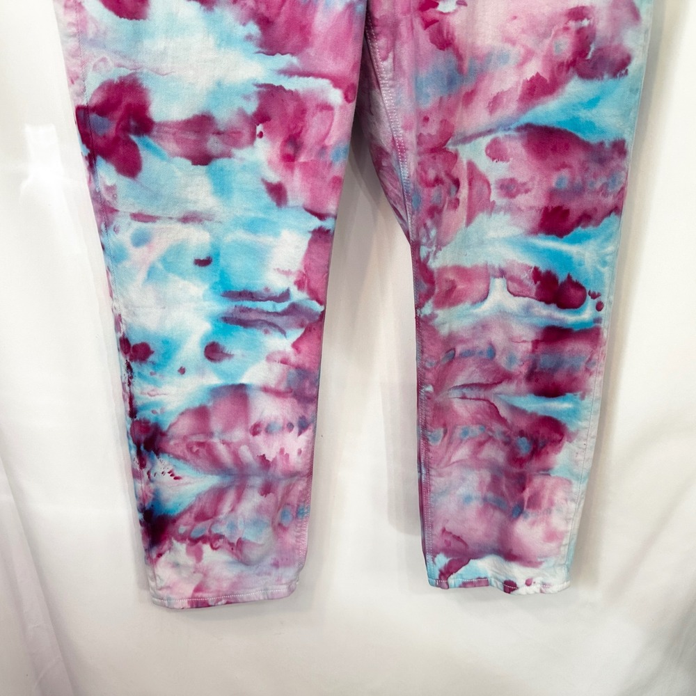 American Eagle Size 16 Jeans Handmade Tie Dye Mom Jeans Pink Blue High Rise 974 - Picture 4 of 12